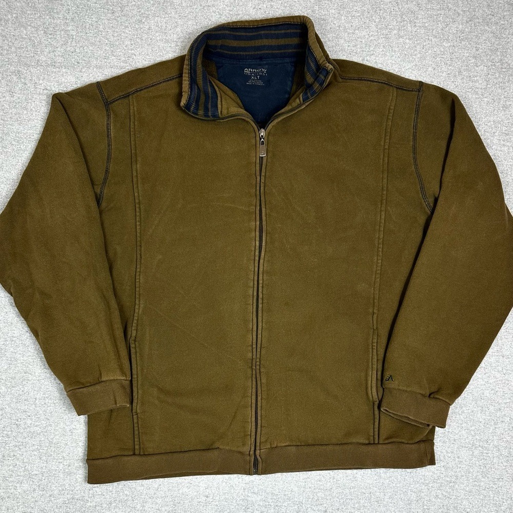 Arrow Jacket Mens XLT‎ Brown Full Zip Fleece Lined Mock Neck Casual Outerwear